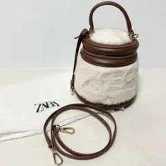 ZARA フェイクファー バニティランタンバッグ バケツ型