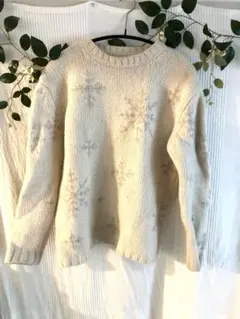 vintage hand knit? 雪の結晶柄 クルーネック ニット セーター