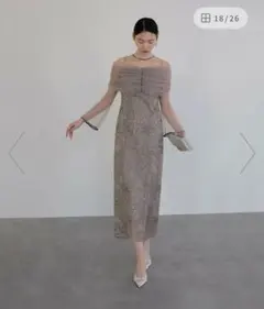 LEJA-チュールオフショルダー花柄Iラインワンピースドレス 結婚式 レディース