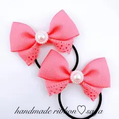 キッズリボンヘアゴム2個セット　ピンク