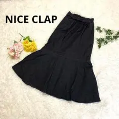 NICE CLAUPデニム風ロングフレアスカート 裏地付き ウエストゴム M