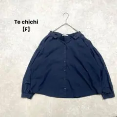 Te chichi/長袖ブラウス/F/ネイビー/ボリューム袖/大人可愛い/リボン