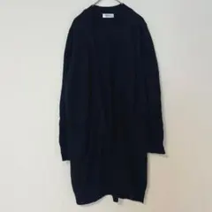 Navy. ニットロングカーディガン 【M】羽織り ポケット 濃紺