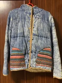 値下げしました！デニムブルー フード付きキルティングジャケット　値下げ可能