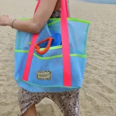 メッシュトートバッグ 水色 ピンク　海　プール　夏