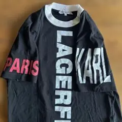 希少）KARL LAGERFELD ビッグロゴ T 縦ロゴ 襟リブ 伊国製のサムネイル