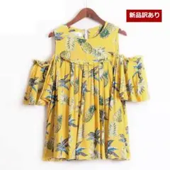 新品訳あり シャツ ブラウス チュニック 半袖 アロハシャツ 花柄 黄色い