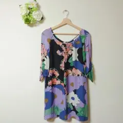 ★美品★tibi 総柄 花柄 七分袖 ワンピース シルク 【0/XS】のサムネイル