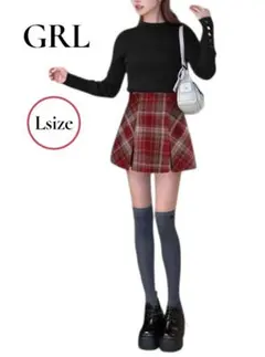 新品✨GRL インパン裏地付きツイードプリーツミニスカート　レッド　L
