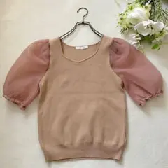 archives オーガンジースリーブニットプルオーバー　M ピンク系　シアー袖のサムネイル