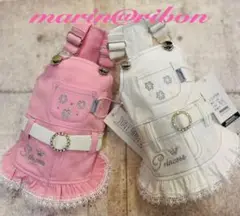 犬の洋服❤︎デニムジャンスカ・白・ピンク❤︎