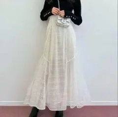 スパンコールチェックチュールフレアスカート　GRL アイボリー　S