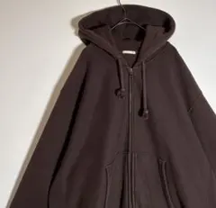 GU ヘビーウエイト　ダークブラウン　無地　裏起毛　XL ジップアップパーカー