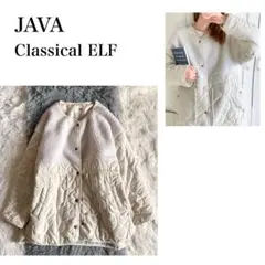 JaVa ボア切替 キルティングコート アイボリー M ノーカラー軽量冬アウター