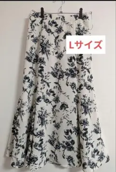 マーメイドスカート 白黒 花柄