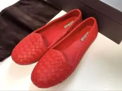 【未使用】BOTTEGA VENETA 編み込みフラットシューズ/ローファー　赤