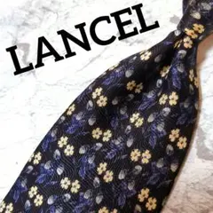 訳アリ✺LANCEL✺ネクタイ　花柄　ボタニカル　黒　白　紫　ベルベット調のサムネイル