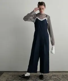 BONLECILL noirネイビー オールインワン パンツドレス レース