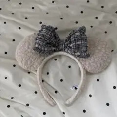 ★ディズニー★ミッキー耳カチューシャ チェック柄リボン付き