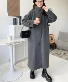 【新品人気商品】moment+ ニットメルトンスタンドカラーケープコート グレー