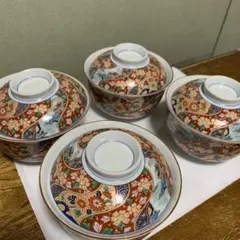 有田焼　古伊万里　龍峰窯 陶器製丼 4個セット蓋付　煮物鉢　金彩古典柄