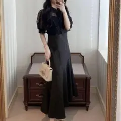 【GRL】花柄レースショート丈ブラウスXマーメイドキャミワンピースセットアップ