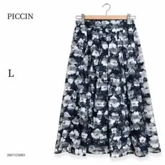 ★美品★PICCIN ピッチン 花柄シフォンフレアスカート L ネイビー　総柄のサムネイル