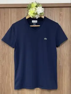 ☆LACOSTE ネイビー Vネック Tシャツ　US XS