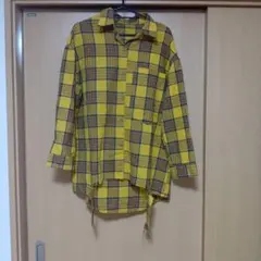 チェック シャツ 長袖 イエロー 黄色 FREEEサイズ GAL プリント