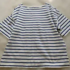 無印良品　コットンボーダートップス　ボートネック　ブルーホワイト　Мサイズ