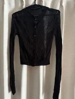 ZARA KNIT メッシュ 長袖 カーディガン ブラック Sのサムネイル