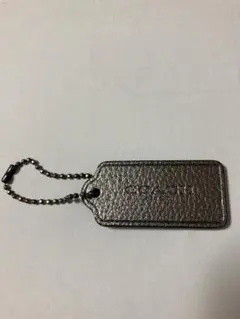COACH シルバー レザー タグ型キーホルダー