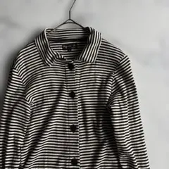 ✨美品✨agnes b. アニエスベー 白黒 ボーダー襟付きニットポロ 袖ロゴM