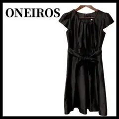 ONEIROS 黒 ワンピース 半袖 9AR 通勤 保護者会 フォーマル リボン