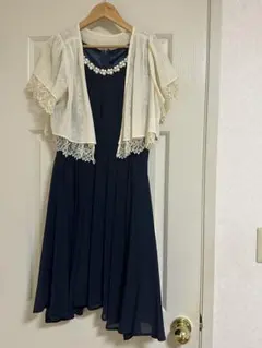 オケージョンドレス＆ボレロ　2点セット　ネイビー　パール
