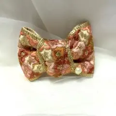 インド刺繍リボンのヘアクリップ 国産コットンパール付き