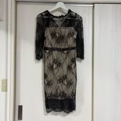 Tika レース切替ドレス ブラック×ベージュ Sサイズ キャバドレス