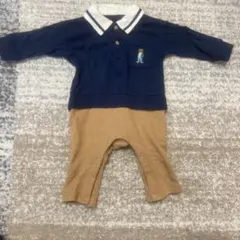 ポロシャツ風ロンパース ネイビー/ベージュ