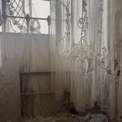 フランスアンティーク　カーテン仕立て上がり　モノグラム花文字刺繍210×125㎝ フランスアンティーク カーテン仕立て上がり モノグラム花文字刺繍210