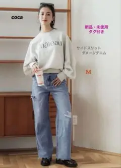 ✴︎新品未使用✴︎コカcocaサイドスリット ダメージデニム（ブルー）Mカットオフ