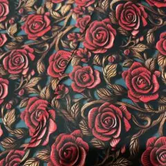 1㍍長彫刻風立体薔薇のプリント綿シーチング生地ハギレ布 赤薔薇 USA