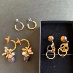 ピアス まとめ売り ☆ ゴールド系ピアス リング風ピアス まとめて 3点 ♪