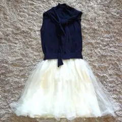 FRAYI.D ドッキングワンピース　ニット×チュール　肩がけ風デザイン