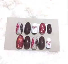 アーガイルチェックネイル/リボンネイル/ハートネイル/再販予定なし