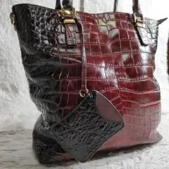 美品 レザージュエルズ クロコ型押し トートバッグ ボルドー 傷あり