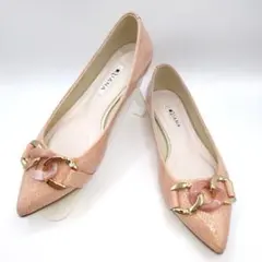 美品 DIANA フラットパンプス パイソン チェーンモチーフ ピンク 23.5