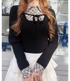 INGNI(イング)チェックシャツドッキングフロントリボンニット