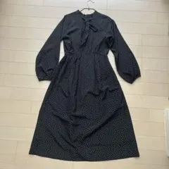 黒ドット長袖シャツワンピース