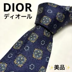 【美品】Christian Dior ネクタイ ネイビー メダリオン柄 シルク