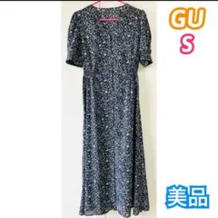 【美品】GU 小花柄 ロングワンピース Sサイズ Vネック
